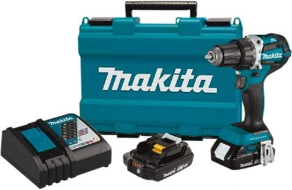 Makita - 18 Volt 1/2" Chuck Pistol Grip Handle Cordless Drill - 0-2000 RPM, Reversible, 2 Lithium-Ion Batteries Included - Top Tool & Supply