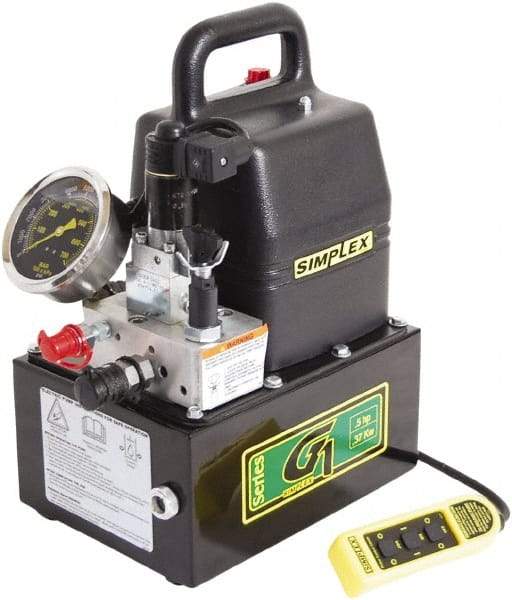 TK Simplex - 10,000 psi Electric Hydraulic Pump & Jack - 1 Gal Oil Capacity, 3-Way, 3 Position Valve, Use with Single Acting Cylinders, Advance, Hold & Retract - Top Tool & Supply