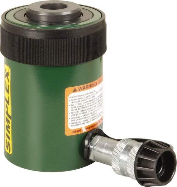 TK Simplex - 2" Stroke, 20 Ton Portable Hydraulic Hollow Hole Cylinder - 4.73 Sq In Effective Area, 9.46 Cu In Oil Capacity, 6.42 to 8.42" High, 2-1/8" Plunger Diam, 10,000 Max psi - Top Tool & Supply