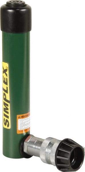 TK Simplex - 5-1/8" Stroke, 5 Ton Portable Hydraulic Single Acting Cylinder - 0.99 Sq In Effective Area, 4.97 Cu In Oil Capacity, 8.52 to 13.65" High, 1" Cyl Bore Diam, 1-1/8" Plunger Diam, 10,000 Max psi - Top Tool & Supply