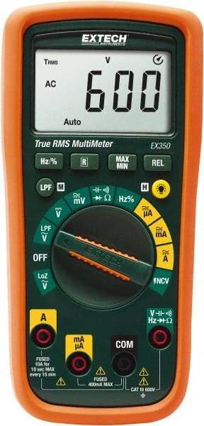 Extech - EX350, CAT III, 600 VAC/VDC, Digital True RMS Multimeter - 40 mOhm, Measures Voltage, Capacitance, Current, Frequency, Resistance - Top Tool & Supply