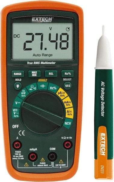 Extech - MN62-K, CAT IV, 600 VAC/VDC, Digital True RMS Multimeter - 40 mOhm, Measures Voltage, Capacitance, Current, Frequency, Resistance - Top Tool & Supply