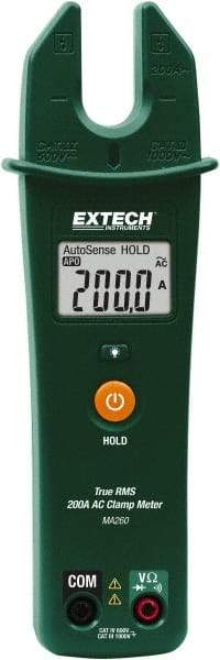 Extech - MA260, CAT IV, Digital True RMS Clamp Meter with 0.16" Fork Jaws - 1000 VAC/VDC, 200 AC Amps, Measures Voltage, Continuity, Current, Resistance - Top Tool & Supply