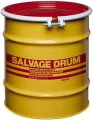 Made in USA - 20 Gallon Yellow with Red Cover Carbon Steel Open Head Drum - 19-1/4" High x 18-1/4" Diam - Top Tool & Supply