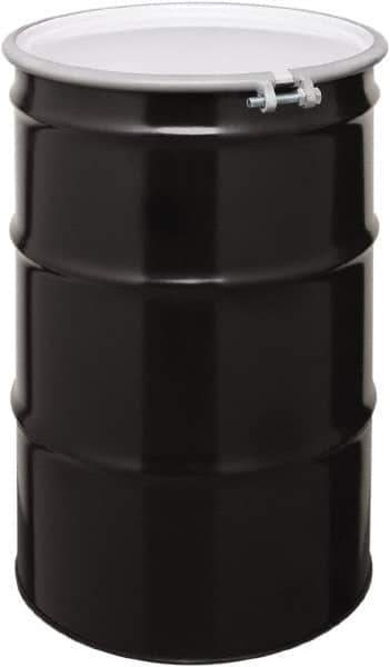 Made in USA - 55 Gallon Black Cylindrical Carbon Steel Open Head Drum - 33" High x 22-1/2" Diam - Top Tool & Supply