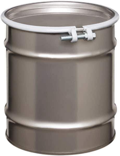 Made in USA - 10 Gallon Cylindrical Stainless Steel Open Head Drum - 17" High x 14" Diam - Top Tool & Supply