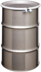 Made in USA - 30 Gallon Cylindrical Stainless Steel Open Head Drum - 27-1/2" High x 18-1/4" Diam - Top Tool & Supply