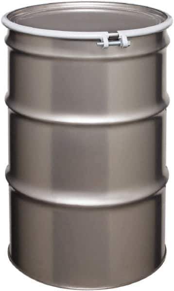 Made in USA - 55 Gallon Cylindrical Stainless Steel Open Head Drum - 33" High x 22-1/2" Diam - Top Tool & Supply