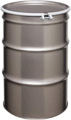 Made in USA - 55 Gallon Cylindrical Stainless Steel Open Head Drum - 33" High x 22-1/2" Diam - Top Tool & Supply