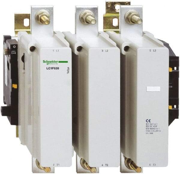 Schneider Electric - 3 Pole, 110 Coil VAC, 630 Amp at 440 VAC, Nonreversible IEC Contactor - Bureau Veritas, CCC, CSA, DNV, EN/IEC 60947-1, EN/IEC 60947-4-1, GL, JEM 1038, LROS, RINA, RMRoS, RoHS Compliant, UL Listed - Top Tool & Supply