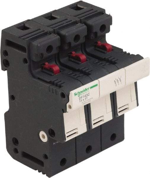 Schneider Electric - 3 Pole, 600 Volt, 50 Amp, DIN Rail Mount Fuse Holder - Compatible with 51mm Long x 70mm Wide and 14mm Diameter Fuse - Top Tool & Supply