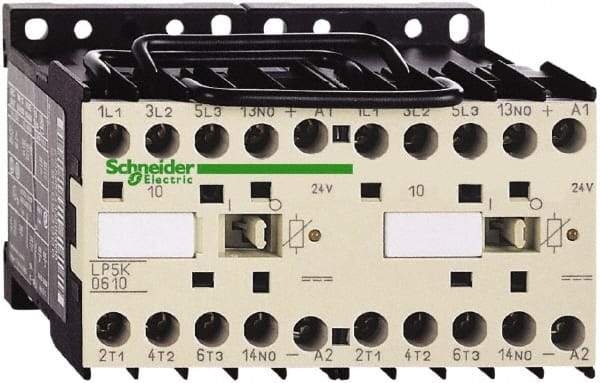 Schneider Electric - 3 Pole, 24 Coil VDC, 12 Amp at 440 VAC, 16 Amp at 690 VAC and 20 Amp at 440 VAC, Reversible IEC Contactor - BS 5424, CSA, IEC 60947, NF C 63-110, RoHS Compliant, UL Listed, VDE 0660 - Top Tool & Supply