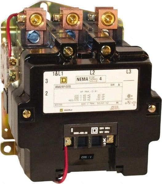 Square D - 2 Pole, 440 Coil VAC at 50 Hz and 480 Coil VAC at 60 Hz, 135 Amp NEMA Contactor - Open Enclosure, 50 Hz at 440 VAC and 60 Hz at 480 VAC - Top Tool & Supply