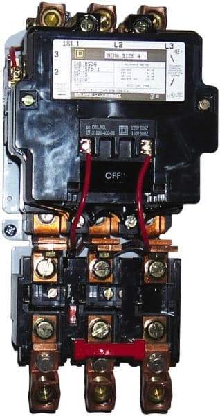 Square D - 208 Coil VAC at 60 Hz, 135 Amp, NEMA Size 4, Nonreversible Open Enclosure NEMA Motor Starter - 3 Phase hp: 100 at 460 VAC, 100 at 575 VAC, 40 at 200 VAC, 50 at 230 VAC - Top Tool & Supply