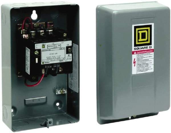 Square D - 3 Pole, 550 Coil VAC at 50 Hz and 600 Coil VAC at 60 Hz, 9 Amp NEMA Contactor - NEMA 1 Enclosure, 50 Hz at 550 Hz VAC and 60 Hz at 600 VAC - Top Tool & Supply