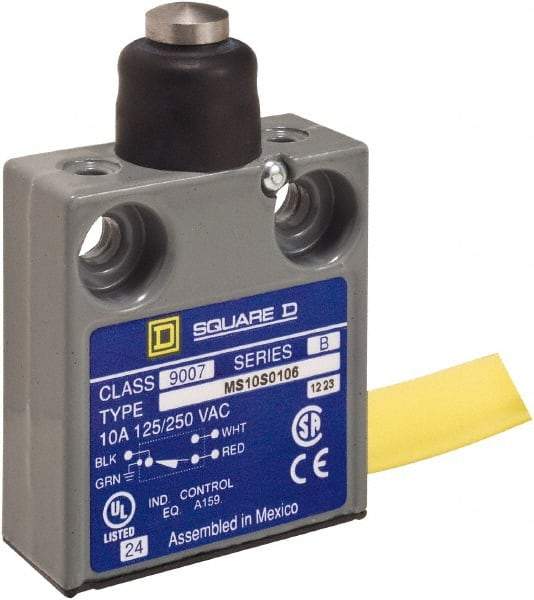 Square D - SPDT, NC/NO, 240 VAC, Prewired Terminal, Plunger Actuator, General Purpose Limit Switch - 1, 2, 4, 6, 6P NEMA Rating, IP67 IPR Rating, 80 Ounce Operating Force - Top Tool & Supply