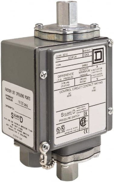 Square D - 4, 13 and 4X NEMA Rated, DPDT, 1.5 to 75 psi, Electromechanical Pressure and Level Switch - Exact Industrial Supply