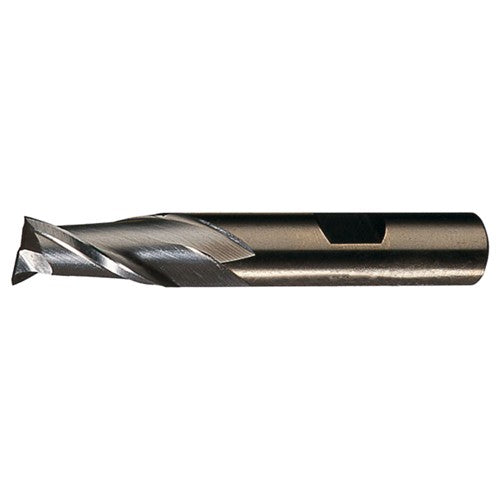 ‎15/64″ × 3/8″ × 1/2″ × 2-7/16″ RHS / RHC HSS-CO 8% (M42) Cobalt Single-End 2-Flute Center Cutting Finishing End Mill - TiN - Exact Industrial Supply