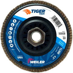 4-1/2″ Tiger Disc Abrasive Flap Disc, Angled, Trimmable Backing, 80Z, 5/8″-11 UNC Nut - Top Tool & Supply