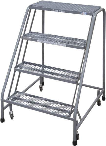 Cotterman - 40" 4 Step Rolling Warehouse Ladder - Rolling Safety Ladder, 450 Lb Capacity, 40" Platform Height, 30" Base Width x 31" Base Depth, Perforated Tread - Top Tool & Supply