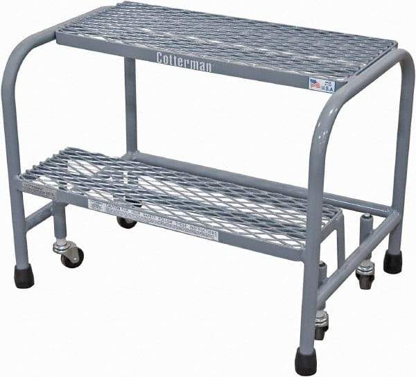 Cotterman - 20" 2 Step Rolling Warehouse Ladder - Rolling Safety Ladder, 450 Lb Capacity, 20" Platform Height, 26" Base Width x 19" Base Depth, Expanded Metal Tread - Top Tool & Supply