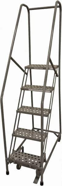 Cotterman - 80" 5 Step Rolling Warehouse Ladder - Rolling Safety Ladder, 450 Lb Capacity, 50" Platform Height, 20" Base Width x 40" Base Depth, Serrated Steel - Top Tool & Supply