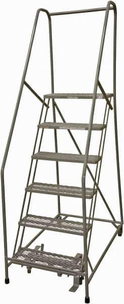 Cotterman - 90" 6 Step Rolling Warehouse Ladder - Rolling Safety Ladder, 450 Lb Capacity, 60" Platform Height, 24" Base Width x 46" Base Depth, Expanded Metal Tread - Top Tool & Supply