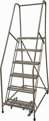 Cotterman - 90" 6 Step Rolling Warehouse Ladder - Rolling Safety Ladder, 450 Lb Capacity, 60" Platform Height, 24" Base Width x 46" Base Depth, Expanded Metal Tread - Top Tool & Supply