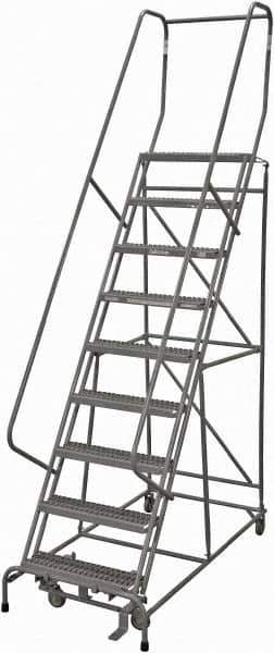 Cotterman - 120" 9 Step Rolling Warehouse Ladder - Rolling Safety Ladder, 450 Lb Capacity, 90" Platform Height, 24" Base Width x 67" Base Depth, Serrated Steel - Top Tool & Supply