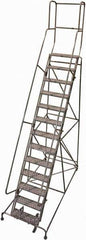 Cotterman - 172" 13 Step Rolling Warehouse Ladder - Rolling Safety Ladder, 450 Lb Capacity, 130" Platform Height, 42" Base Width x 95" Base Depth, Serrated Steel - Top Tool & Supply