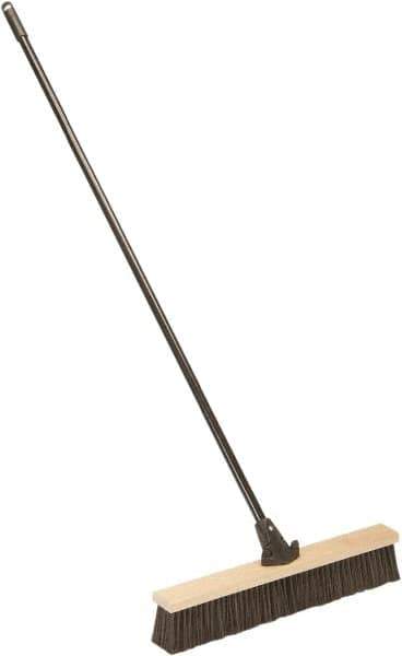 Ability One - 24" Medium Duty Polypropylene Push Broom - Wood Block, Bolt-On Handle Connection - Top Tool & Supply