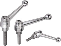 KIPP - M12, Steel Threaded Stud Adjustable Clamping Handle - 0.7874" Thread Length, Silver Handle with Threaded Stud - Top Tool & Supply