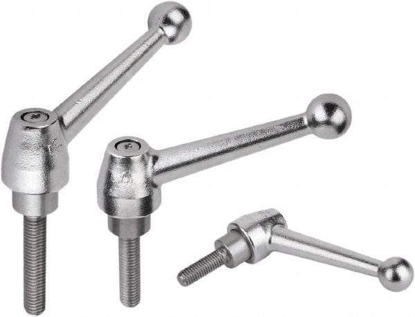 KIPP - M12, Steel Threaded Stud Adjustable Clamping Handle - 3.5433" Thread Length, Silver Handle with Threaded Stud - Top Tool & Supply