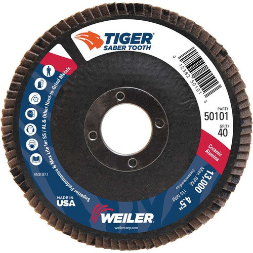 ‎4-1/2″ Saber Tooth Ceramic Abrasive Flap Disc, Angled, Phenolic Backing, 40C, 7/8″ Arbor Hole - Top Tool & Supply