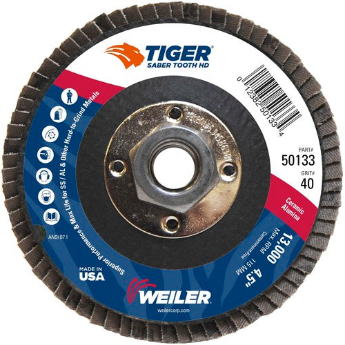 ‎4-1/2 Saber Tooth High Density Ceramic Abrasive, 40C, 5/8″-11 UNC Nut - Top Tool & Supply