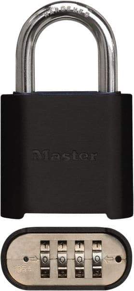 Master Lock - 2" Body Width x 3" Body Height, 1" Shackle Clearance, Powder Coating Combination Lock - 5/16" Shackle Diam, 1" Shackle Width, Set Your Own 4 Digit Combination - Top Tool & Supply