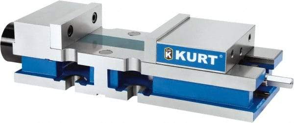 Kurt - 8" Jaw Width, 10-1/4" Jaw Opening Capacity, Horizontal Stationary Machine Vise - Reverse Hydraulic Operation, 1 Station, 27" Long x 6" High x 1" Deep, 6" Jaw Height, 3,200 Lb Max Clamp Force, Ductile Iron - Top Tool & Supply