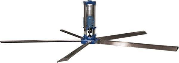 Patterson Fan - 5 Blades, 24' Blade Length, 400,867 CFM High Performance Industrial Ceiling Fan - 48 RPM, 220V, Blue & Silver - Top Tool & Supply