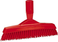 Vikan - 1.6" Bristle Length, Polyester Utility Scrub Brush - 9" Long x 1-1/2" Wide Head, 9-1/4" OAL, European Threaded Handle, Red, Polypropylene Block - Top Tool & Supply