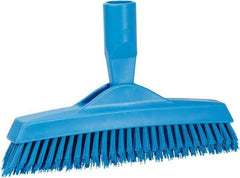 Vikan - 1.6" Bristle Length, Polyester Utility Scrub Brush - 9" Long x 1-1/2" Wide Head, 9-1/4" OAL, European Threaded Handle, Blue, Polypropylene Block - Top Tool & Supply