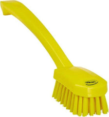 Vikan - 0.8" Bristle Length, Polyester Food Service Brush - 3" Long x 1.6" Wide Head, 10.2" OAL, Ergonomic Handle, Yellow, Polypropylene Block - Top Tool & Supply