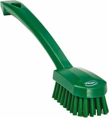 Vikan - 0.8" Bristle Length, Polyester Food Service Brush - 3" Long x 1.6" Wide Head, 10.2" OAL, Ergonomic Handle, Green, Polypropylene Block - Top Tool & Supply