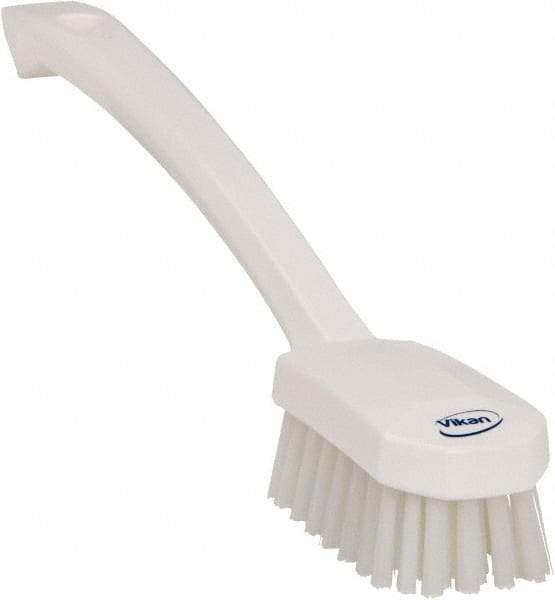 Vikan - 0.8" Bristle Length, Polyester Food Service Brush - 3" Long x 1.6" Wide Head, 10.2" OAL, Ergonomic Handle, White, Polypropylene Block - Top Tool & Supply