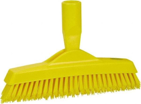 Vikan - 1.6" Bristle Length, Polyester Utility Scrub Brush - 9" Long x 1-1/2" Wide Head, 9-1/4" OAL, European Threaded Handle, Yellow, Polypropylene Block - Top Tool & Supply