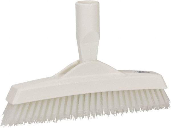 Vikan - 1.6" Bristle Length, Polyester Utility Scrub Brush - 9" Long x 1-1/2" Wide Head, 9-1/4" OAL, European Threaded Handle, White, Polypropylene Block - Top Tool & Supply