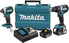 Makita - 18 Volt Cordless Tool Combination Kit - Includes 1/2" Hammer Drill & 1/4" Impact Driver, Lithium-Ion Battery Included - Top Tool & Supply