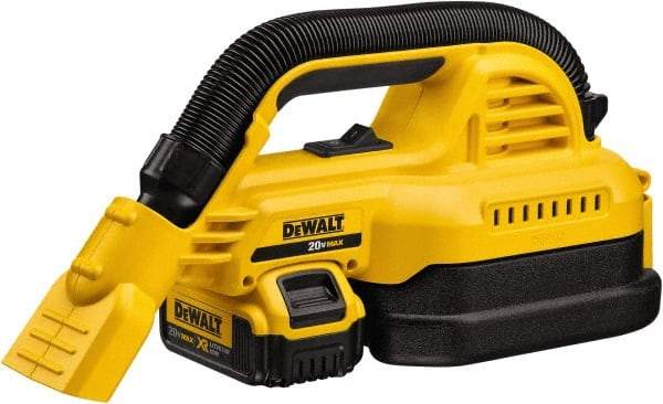 DeWALT - 0.5 Gal Plastic Tank, Battery Powered Wet/Dry Vacuum - 0.33 Peak hp, 20 Volt, 1-1/4" Hose Fitting, Cordless, HEPA Filter, Accessories Included - Top Tool & Supply