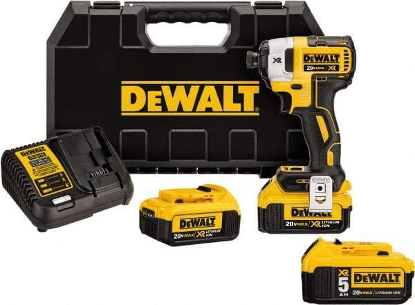 DeWALT - 20 Volt, 1/4" Drive, 20, 125, 152 Ft/Lb Torque, Cordless Impact Driver - 1000, 2800, 3250 RPM, Lithium-Ion Battery Included - Top Tool & Supply