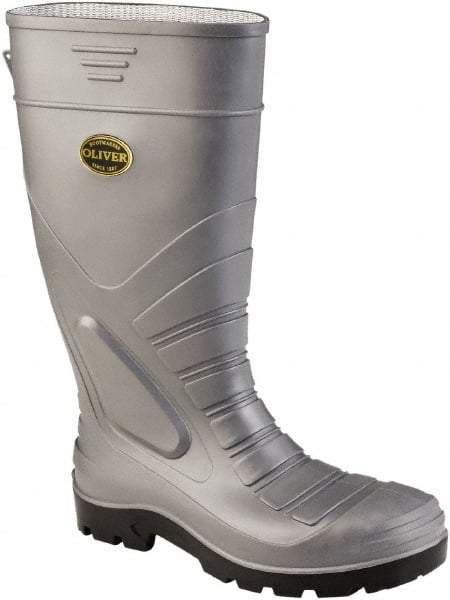 OLIVER - Men's Size 8 Wide Width Steel Knee Boot - Gray, PVC/Nitrile Blend Upper, PVC/Nitrile Blend Outsole, 16" High, Pull-On, Heat Resistant, Puncture Resistant - Top Tool & Supply