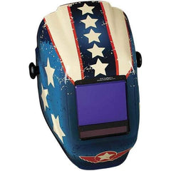 Jackson Safety - 3-1/4" Window Width x 4" Window Height, 5 to 8 & 9 to 13 Shade Auto-Darkening Lens, Fixed Front Welding Helmet with Digital Controls - Red/White/Blue Stars & Scars Design, Nylon - Top Tool & Supply